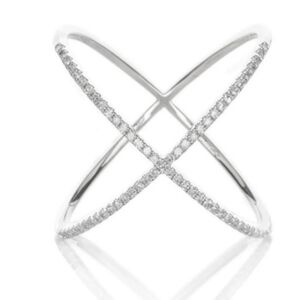 14K White Gold Diamond Pave NWOT X-Cross Ring SAKS FIFTH AVENUE Size 7